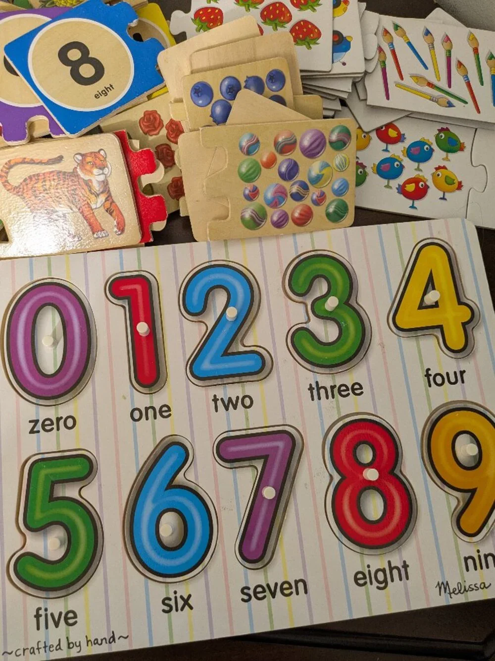 Three Preschool Number Counting Wooden Matching Puzzle Sets Melissa & Doug